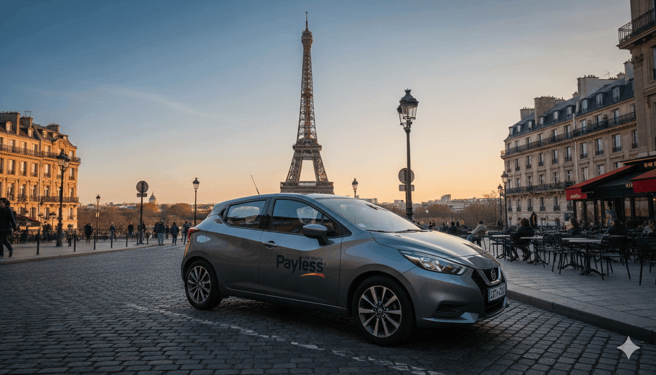 Mestske-kompaktne-vozidlo-stojace-pred-Eifelovou-vezou-v-Parizi