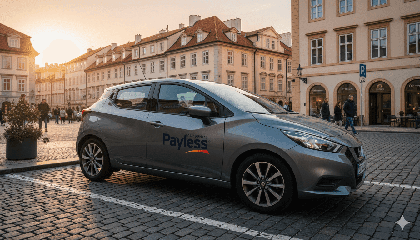 Kompaktne-auto-zaparkovane-v-centre-mesta-pocas-city-breaku